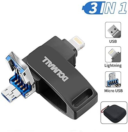 USB Flash Drive for iPhone 128GB - 3 in 1 USB Memory Stick External Storage Memory Expansion Thumb Drive Memory Storage Compatible iPhone iPad Android Computers + USB Flash Drive Case (Gray 128GB)