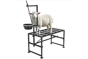 Bknius Goat Stand with Feed Bin for Milking, 600LBs Goat Trimming Stand, Livestock Table for Sheep Trimming Hoof and Milking, Iron Black, Adjustable Size