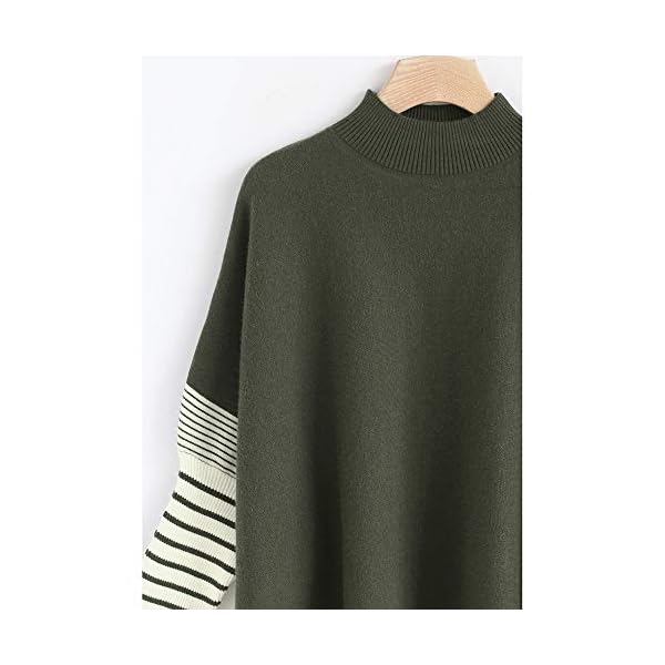 CHICWISH Women's Mustard/Black/Caramel/Olive/Grey Striped Oversize Soft Knit Cape Sweater Pullover - Image 5