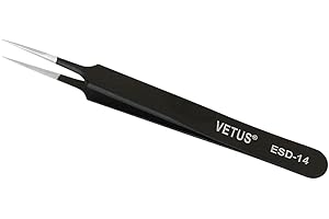 Vetus Anti-static Tweezer SMD Non-magnetic Tweezers Stainless Steel Pointed Tip Black ESD-14