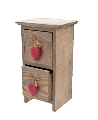 Small Bleached Wood 2 Drawer Unit With Red Heart Handle Detailing