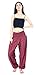 Boho Vib Women’s Rayon Print Smocked Waist Boho Harem Yoga Pants (L/XL, Solid Burgundy)thumb 2