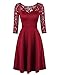 Women's Vintage Floral Lace Cocktail Party Knee Length Dress with 3/4 Sleeves Burgundy
