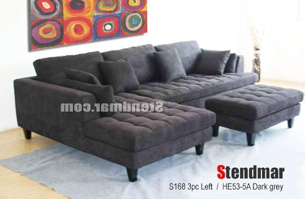 3pc Contemporary Dark Grey Microfiber Sectional Sofa Set