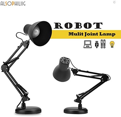 Multi Joint Swing Arm Desk Lamp Kit Clamp Tabletop Light Night Bedside Lamp Retro Vintage Architect Style with 48Pcs Eye Caring Led Adjustable Lighting Modes Metal ABS Made for Study Room Black