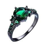 Junxin Black Gold Emerald Green Round Cubic Zirconia CZ Stones Ring Daily Wear Size6/7/8/9/10