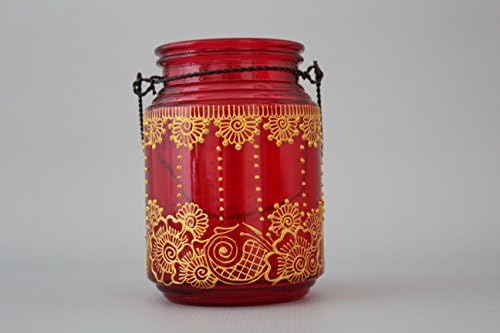 Red and Gold Bohemian Hanging Glass Lantern Boho Home Decor