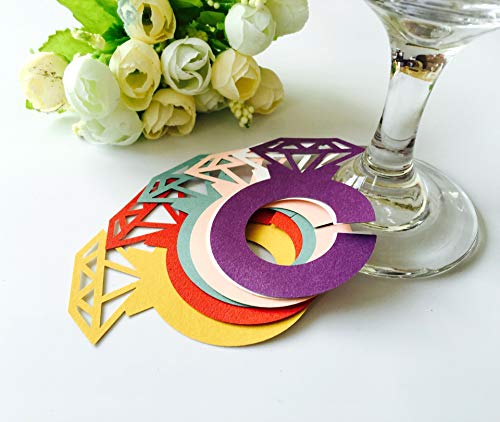 25Pcs Diamond Ring Wine Glass Markers, Wosoova Cardstock Drink Charms Cocktail Champagne Name Tags, Hen Party Wedding Decor (Pink)
