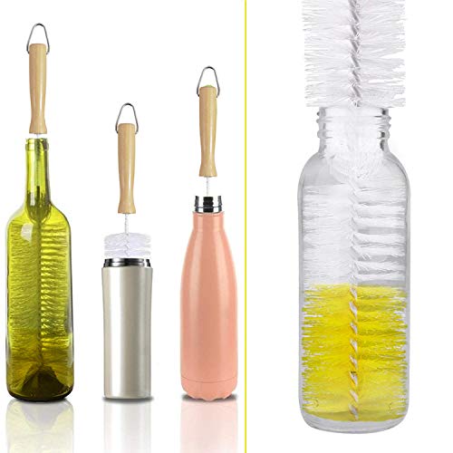 Bottle Brush Cleaner 7 Pack - Stiff Long Water Bottle and Straw Cleaning Brush - Bottle Brushes with Wooden Handle for Wine Decanter, Baby, Kombucha, Pipes, Hydro Flask Tumbler, Sinks, Blender Bottles