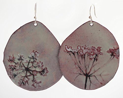 Hand Painted Queen Ann's Lace Enameled Earrings Sterling Ear wires