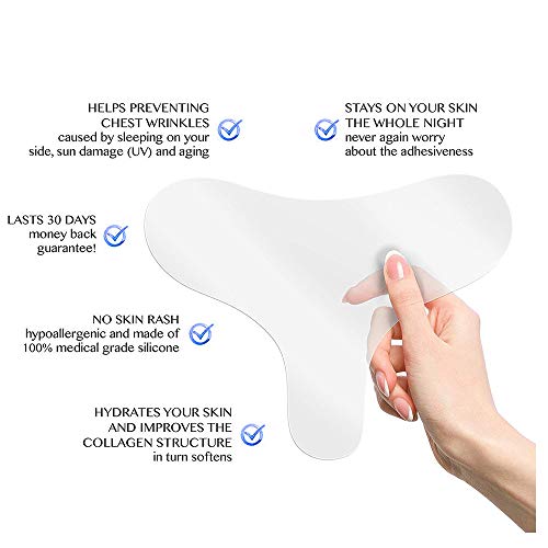 Anti Wrinkle Resuable Chest Silicone Pad, AKARY 100% Medical Grade Décolleté Set of 2 Pcs Neck Chest Care Mask Sheet Can Be Washed for Anti-Wrinkle,Moisturizing, Keeping Skin Smooth (T Shape)