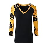 Halloween Women Long Sleeve T Shirt,Napoo Novelty Halloween Pumpkin Printed V Neck Casual Blouse For Fall Winter