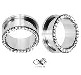 Ear Plugs Pair of 0 Gauge 8mm 316l Surgical Steel Screw-fit Ear Tunnels Features Clear Cz Jeweled 2pc By Eg Gifts
