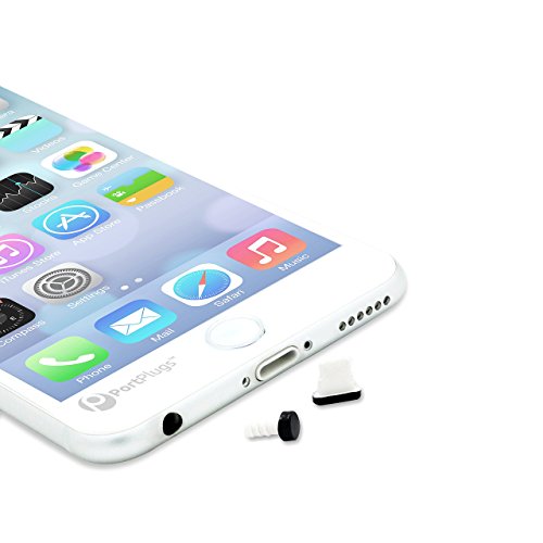 PortPlugs - Aluminum Finish Dust Plug Set - Charger and Headphone Jack Plugs- Compatible iPhone 5, SE, 6, 6s, Plus, iPad Air, iPod 5, 6 – Includes Holders