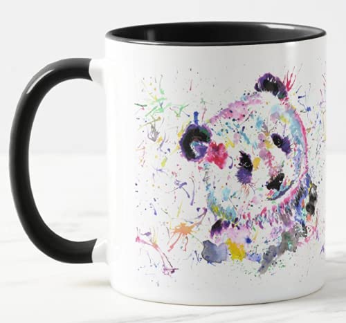 Vixar Panda Watercolour Rainbow Art Coloured Mug Cup, Gift, Birthday, Work, Office, Christmas Tea Coffee (Black)