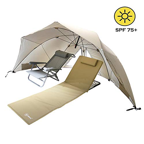 HOMECALL Strandschirm mit Fenster und Windschutz - UV-beständiges Polyester - Khaki – Bild 5