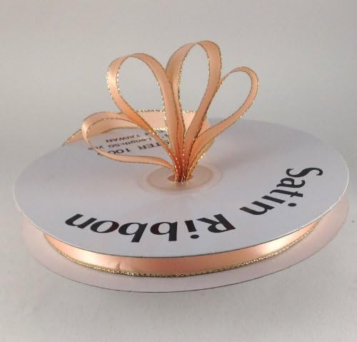 3/8" Peach with Gold Edge Satin Ribbon 50 Yards Spool Single Faced Polyester