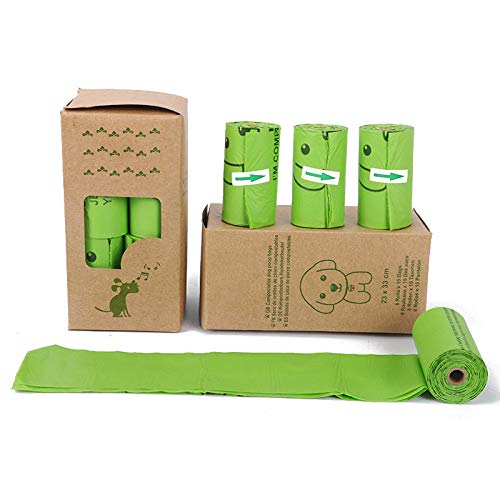 Dog Poo Bags, 120 Extra Thick and Strong Poo Bags for Dogs, EN13432 Highest Rated Environmentally Sustainable, Guaranteed Leak-proof, 8 Rolls, 15 Doggy Bags Per Roll 23x33cm