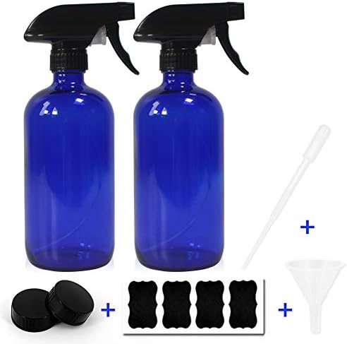 Glass Spray Bottles Empty 16oz Boston Round Bottle Refillable Container for Essential Oils with Funnel Lables Cleaning Products Aromatherapy Lotions Liquid Soaps