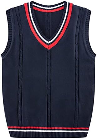 JoJo Home Men's/Boy's Solid Color Regular Cable Sweater Vest Casual Knitted Sweater Slim Fit V Neck Pullover Fashion