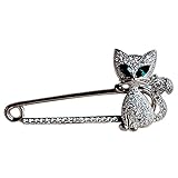 Ababalaya Women's Candy Cane Safety Crystal Cat Jewelry Pin Scarf Pin Lapel Brooch Sweater Pin (Silver Cat)