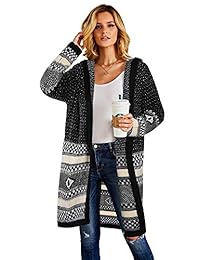 Misassy - Sudadera con capucha para mujer, estilo bohemio, parte delantera abierta, con bordado, largo