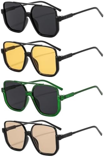 Amazon.com: IKUVNA 4 Pieces Retro Square Aviator Sunglasses  display picture 2