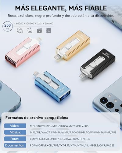 SUDEHO MFi Certified 256GB Pendrive for iPhone, 4 in 1 External Memory Pen Drive, USB 3.0 Flash Drive to Save More Photos Videos, USB C Flash Drive for iPad/iOS/Android/Mac/PC, Blue