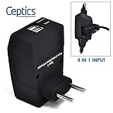 Ceptics 2 USB Europe Travel Adapter 4 in 1 Power Plug (Type C) - Universal Socket - GP4-9C - (Does Not Convert Voltage)