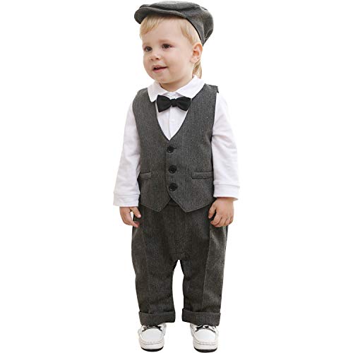 ZOEREA Baby Jongens Outfit Set Driedelig Kleding Romper + Hesje + Hoed Vlinderdas Kinderen Gentleman Banket Ceremonie… - Image 3