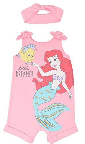 Disney Princess Rapunzel Ariel Belle Jasmine Aurora Baby Girls Snap Romper and Headband Newborn to Toddler