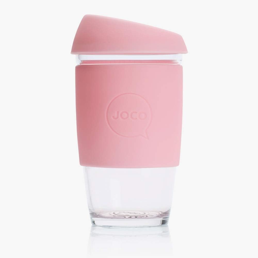 JOCO 16oz Glass Reusable Coffee Cup (Strawberry Pink)