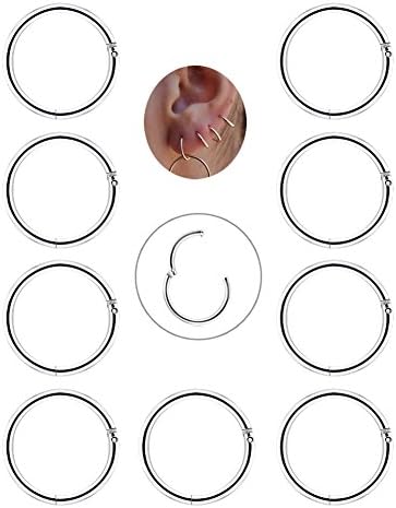 Fystir 4-10 Pcs Surgical Steel 16g Cartilage Hoop Earrings Men Women Nose Hoop Ring Helix Septum Conch Tragus Piercing Jewelry