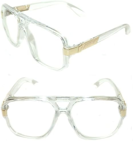 AVIATOR SUNGLASSES HIP HOP VINTAGE BLACK GOLD GRANDMASTER STYLE RETRO 627 (Clear Gold, Clear)
