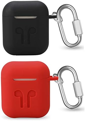 AirPods Case, EYEKOP [2 Pack] AirPods Protective Cover Skin with Lockable Carabiner (Black+Red)