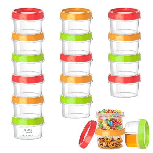 VINATO Set of 18 Airtight Food Containers, 200 ml Small Food Containers with Leakproof Lid, Set of Airtight Plastic Tupers in Red, Green & Orange, Stackable