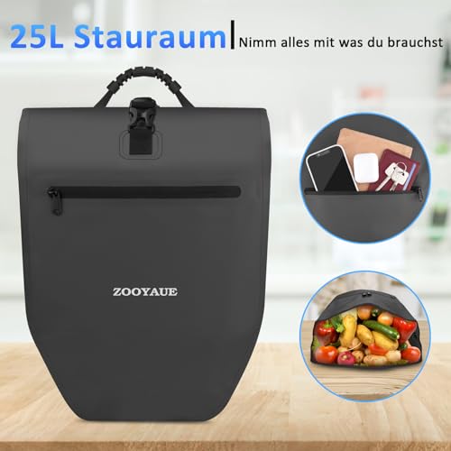 ZOOYAUE Bicycle Bag for Pannier Rack 23-28L, Waterproof Pannier Rack Bag with Carry Handle and Shoulder Strap, Bicycle Bag Shoulder Bag with Reflectors, Bicycle Bags at the Back