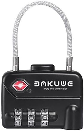 Bakuwe TSA Approved 3 dial Combination Travel Suitcase Luggage Cable Lock Padlock with Unique Design