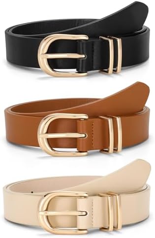 3 Pack Faux Leather Belts for Jeans Pants Classic Gold Buckle Dress Belt SANSTHS 3 PACK Women Leather Belts for Jeans Pants Dresses  main image 3