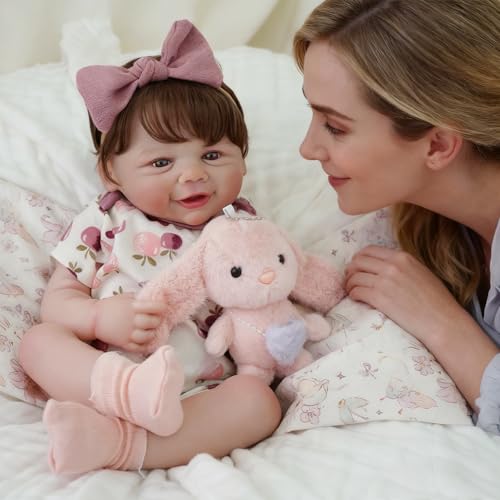 Bebê Reborn Boneca Realista Menina de Silicone Olhos Castanhos Pintado Pode dar Banho (Menina Boneca 48cm)