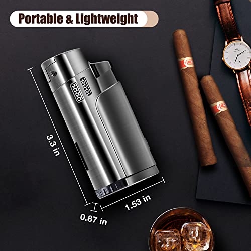 LcFun Torch Lighter Fuel Refillable Lighters 4 Jet Lighter with Punch Quad Flame Torch Cigar