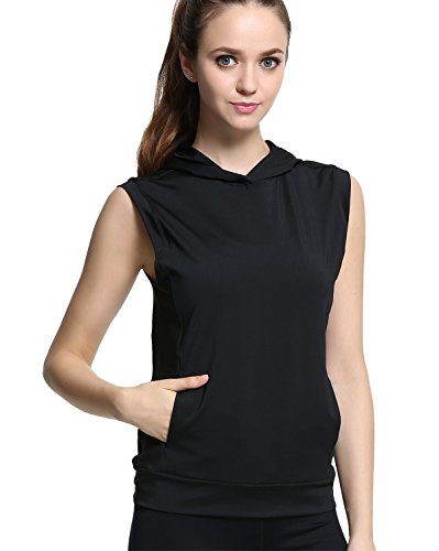 Campeak Active Casual Workout Sport Sleeveless Hoodie Activewear For Womens (Black S)