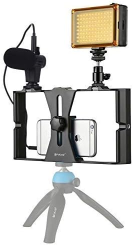 Smartphone Rig Stabilizer for Video Recording Vlogging + Microphone + LED Light - Easy Vlogging for iPhone, 6, 6s, X, XS, XS Max, Samsung Galaxy, Note, Google Pixel & More