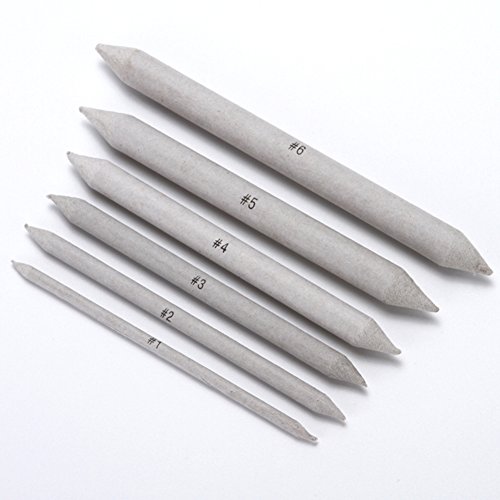 Slendima 6 Pcs Durable Art Drawing Pens, Blending Stump Smudge Pastel Charcoal Tortillon Sketch Art Drawing Tools - Grey