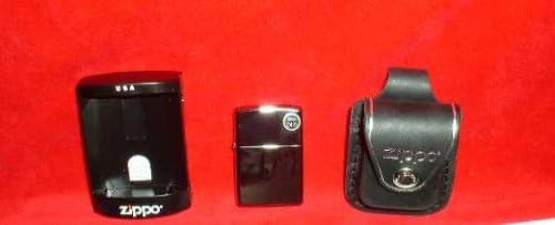 ZIPPO LIGHTER 'BLACK ICE' WITH GENUINE LEATHER CARRYING CASE