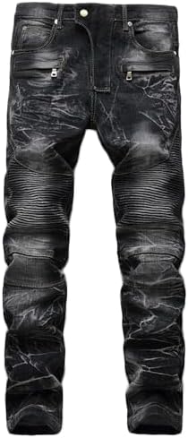 ZH8FCHAN Men's Biker Ripped Regular Fit Flex Jeans Slim Fit Denim