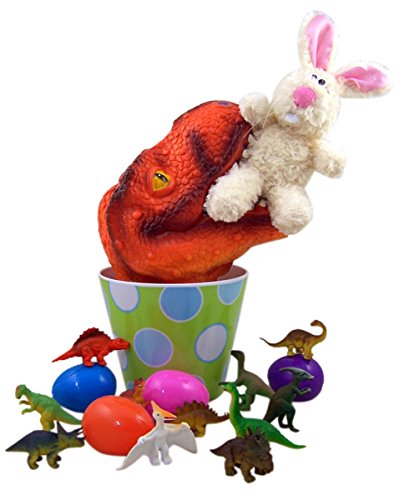 Dinosaur Easter Basket with Figurines and Plush Bunny