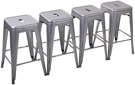 Yongchuang 24" Metal Barstools Set of 4 Backless Counter Height Bar Stools for Indoor-Outdoor Silver