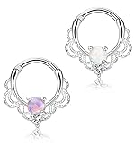 FUNRUN 2PCS 16G Stainless Steel Created-opal Septum Ring Hoop Nose Ring Body Jewelry Piercing White Purple