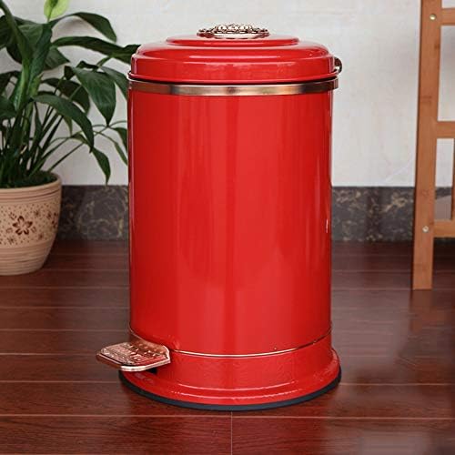 GWW Stainless Steel Pedal bin,Household Trash can with Inner Bucket European Round Waste bin Hotel fingerprintproof Rubbish bin-red 26x42cm(10x17inch)